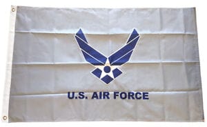 US Air Force 3X5 New FlagUS Air Force 3X5 New LOGO white flag, with brass grommets and canvas header. This flag has 4 rows of sewing on fly sideAir Force 3X5