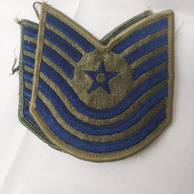 The Command Bunker Patches Used 3 3/4" Green/ Blue Sets USAF Tech Technical Sargent Rank Insignia Patch Set