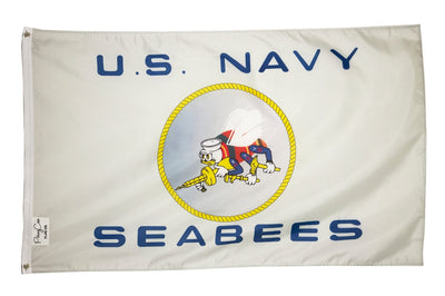 US Navy SeaBees Flag 3X53X5 US Navy SeaBees flag with grommets.  White Flag or Blue Flag options with SeaBee logoNavy SeaBees Flag 3X5